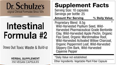 Dr. Schulze's Intestinal Formula #2 source label used in the packaging illustration