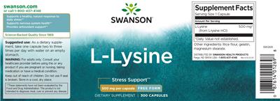 Swanson L-Lysine 500 mg source label used in the packaging illustration