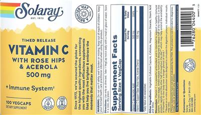 Solaray Vitamin C with Rose Hips & Acerola 500 mg Timed Release product packaging