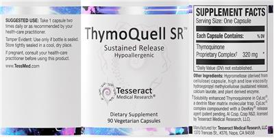 Tesseract Medical Research ThymoQuell SR source label used in the packaging illustration