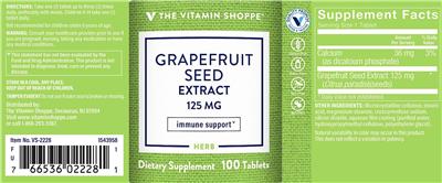 The Vitamin Shoppe Grapefruit Seed Extract 125 mg source label used in the packaging illustration
