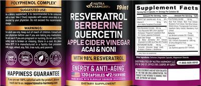 Nutra Harmony Resveratrol Berberine Quercetin Apple Cider Vinegar Acai & Noni product packaging