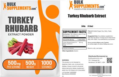 BulkSupplements.com Turkey Rhubarb Extract Powder 500 mg product packaging