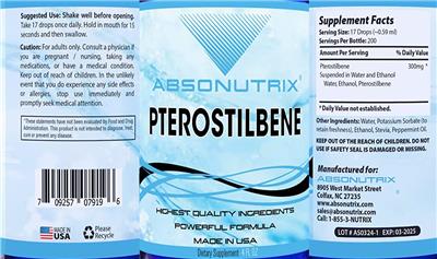 Absonutrix Pterostilbene source label used in the packaging illustration