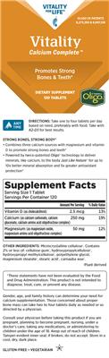 Vitality For Life Vitality Calcium Complete source label used in the packaging illustration