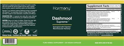 Harmony Nutraceuticals Dashmool Supreme source label used in the packaging illustration
