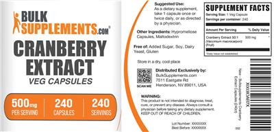 BulkSupplements.com Cranberry Extract Veg Capsules 500 mg product packaging