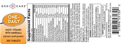 Geri-Care One-Daily Multi-Vitamin With Minerals source label used in the packaging illustration