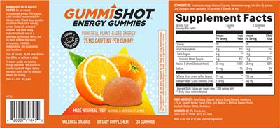 GummiShot Energy Gummies Valencia Orange source label used in the packaging illustration