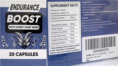 Vepemva Nutrition Endurance Boost source label used in the packaging illustration