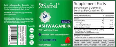 Safrel Ashwagandha with Withanolides 1500 mg Strawberry Flavor product packaging