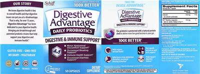 Schiff Digestive Advantage Daily Probiotics Digestive & Immune Support source label used in the packaging illustration