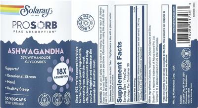 Solaray Ashwagandha source label used in the packaging illustration