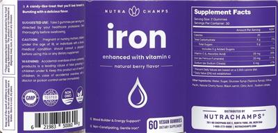 NutraChamps Iron Natural Berry Flavor source label used in the packaging illustration