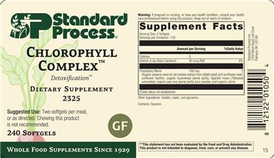 SP Standard Process Chlorophyll Complex source label used in the packaging illustration