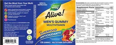 Nature's Way Alive! Men's Gummy Multivitamin Fruit Flavored source label used in the packaging illustration