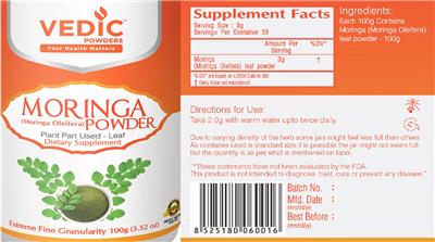 Vedic Powders Moringa Powder product packaging