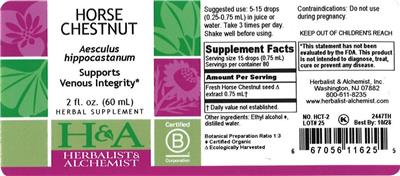 Herbalist & Alchemist Horse Chestnut source label used in the packaging illustration