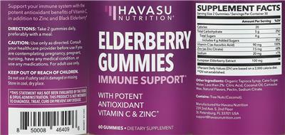 Havasu Nutrition Elderberry Gummies source label used in the packaging illustration