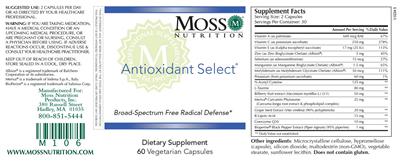 Moss Nutrition Antioxidant Select source label used in the packaging illustration