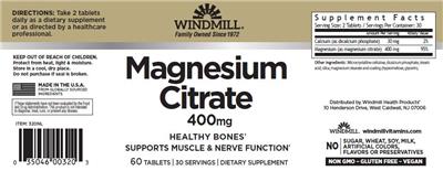 Windmill Magnesium Citrate 400 mg source label used in the packaging illustration