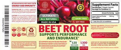 Number One Nutrition Beet Root 1300 mg source label used in the packaging illustration