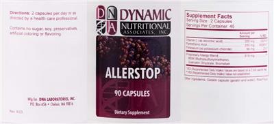 DNA Dynamic Nutritional Associates Allerstop source label used in the packaging illustration