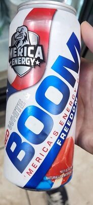 'Merica Energy Red White & Boom Energy Drink Freedom source label used in the packaging illustration