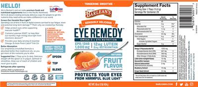 Barlean's Seriously Delicious Eye Remedy Tangerine Smoothie source label used in the packaging illustration