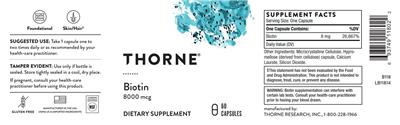 Thorne Biotin 8000 mcg source label used in the packaging illustration
