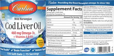 Carlson Cod Liver Oil Gems Natural Lemon Flavor source label used in the packaging illustration