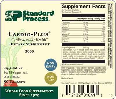 SP Standard Process Cardio-Plus source label used in the packaging illustration
