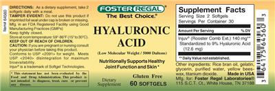 Foster Regal Hyaluronic Acid source label used in the packaging illustration