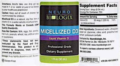 Neurobiologix Micellized D3 Liquid Vitamin D source label used in the packaging illustration