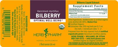 Herb Pharm Bilberry source label used in the packaging illustration