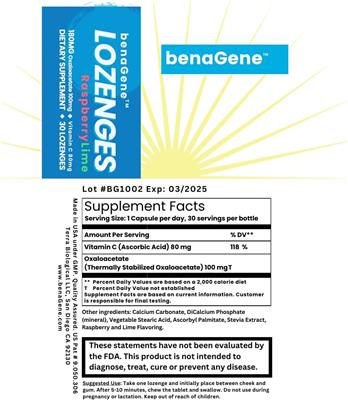Terra Biological benaGene Lozenges Raspberry Lime product packaging