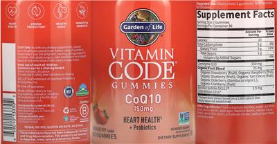 Garden of Life Vitamin Code CoQ10 150 mg Gummies Strawberry Flavor source label used in the packaging illustration