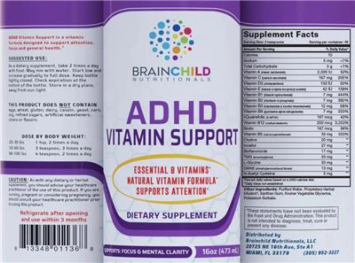 Brainchild Nutritionals ADHD Vitamin Support source label used in the packaging illustration