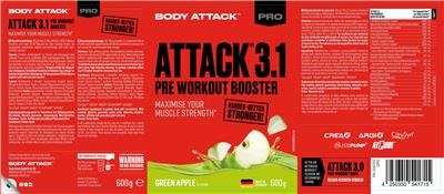 Body Attack Attack 3.1 Green Apple Flavour source label used in the packaging illustration