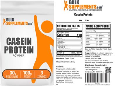 BulkSupplements.com Casein Protein Powder 30 g source label used in the packaging illustration
