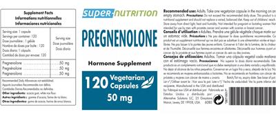 Super-Nutrition Pregnenolone 50 mg source label used in the packaging illustration