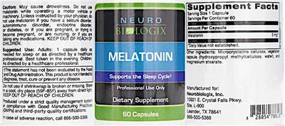 Neurobiologix Melatonin source label used in the packaging illustration