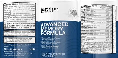 Just Ripe Nutrition Advanced Memory Formula source label used in the packaging illustration