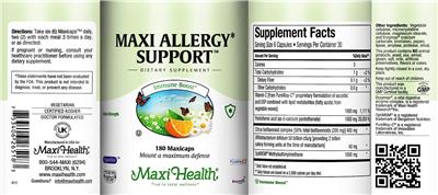 Maxi Health Maxi Allergy Support source label used in the packaging illustration