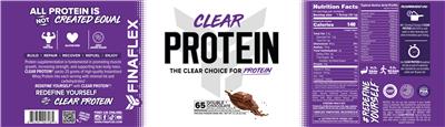 FINAFLEX Clear Protein Double Chocolate source label used in the packaging illustration
