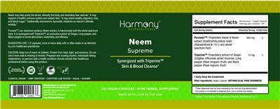 Harmony Nutraceuticals Neem Supreme source label used in the packaging illustration