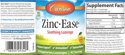Carlson Zinc-Ease Natural Lemon Flavor source label used in the packaging illustration