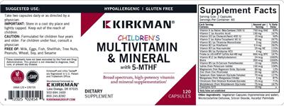 Kirkman Children's Multivitamin & Mineral with 5-MTHF source label used in the packaging illustration