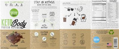 Portions Master Vegan Keto Body Protein Peptides Chocolate source label used in the packaging illustration