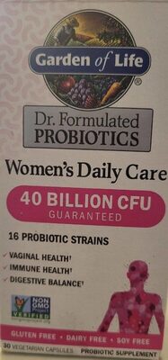 Garden of Life Dr. Formulated Probiotics Women's Daily Care 40 Billion CFU Guaranteed product packaging